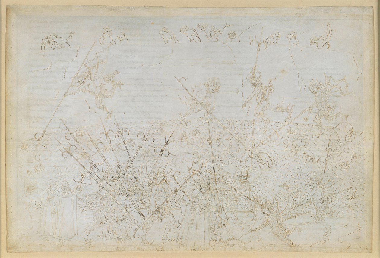 The Divine Comedy, Inferno XXII. Virgil and Dante in the Eighth Circle of Hell (Malebolge), 5th Bolgia: Punishment of the Corrupt; Escape of Ciampolo by Sandro Botticelli