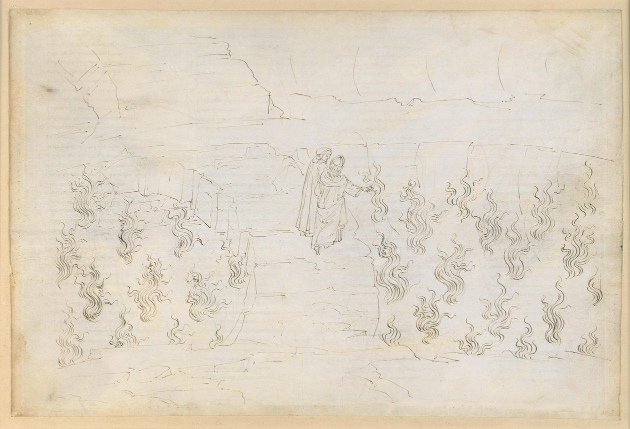 The Divine Comedy, Inferno XXVII: Eighth Circle of Hell (Malebolge), 8th Bolgia: Punishment of the False Counselors; Conversation with Guido da Montefeltro by Sandro Botticelli