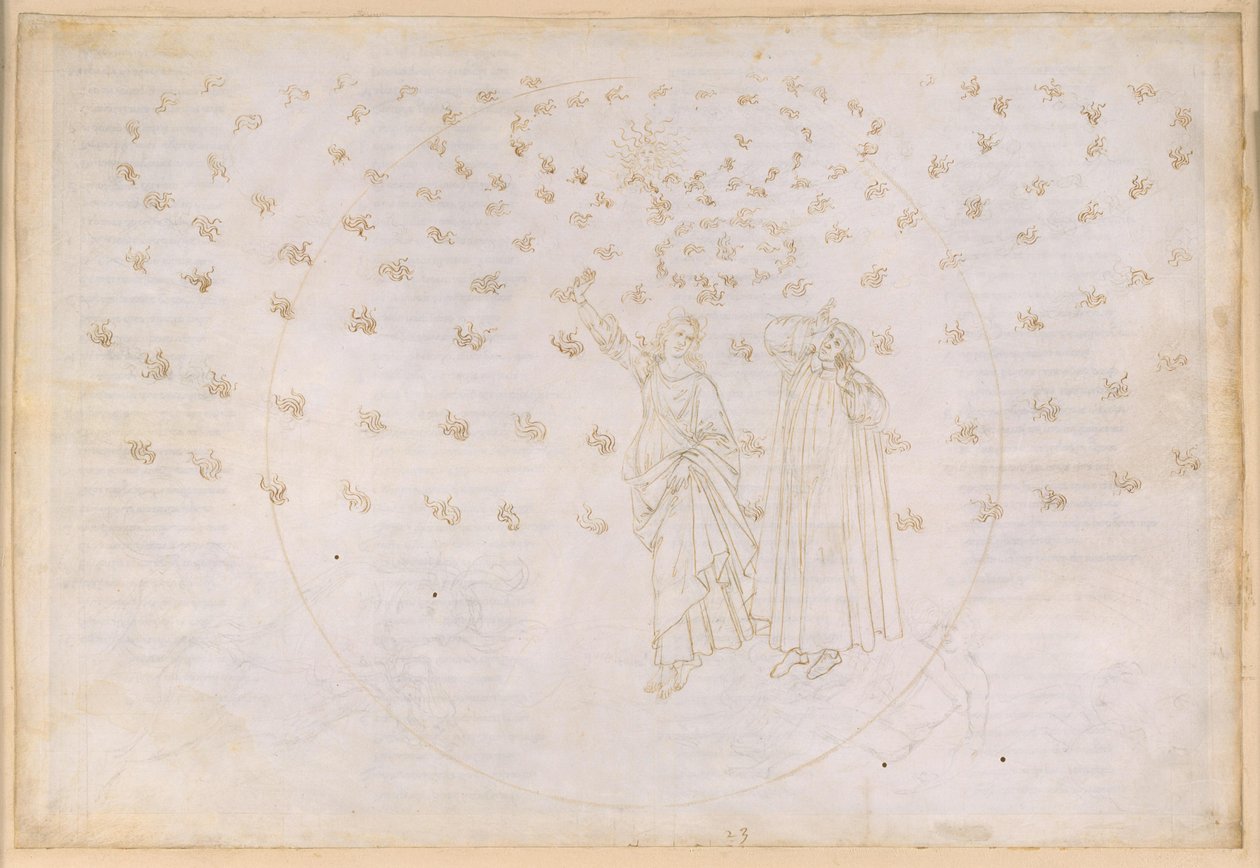 The Divine Comedy, Paradiso XXIII. Eighth Sphere (Fixed Stars): Vision of the Triumph of Christ; Dante Sees Beatrice in Her True Form; The Marian Circle and the Twelve Apostles by Sandro Botticelli