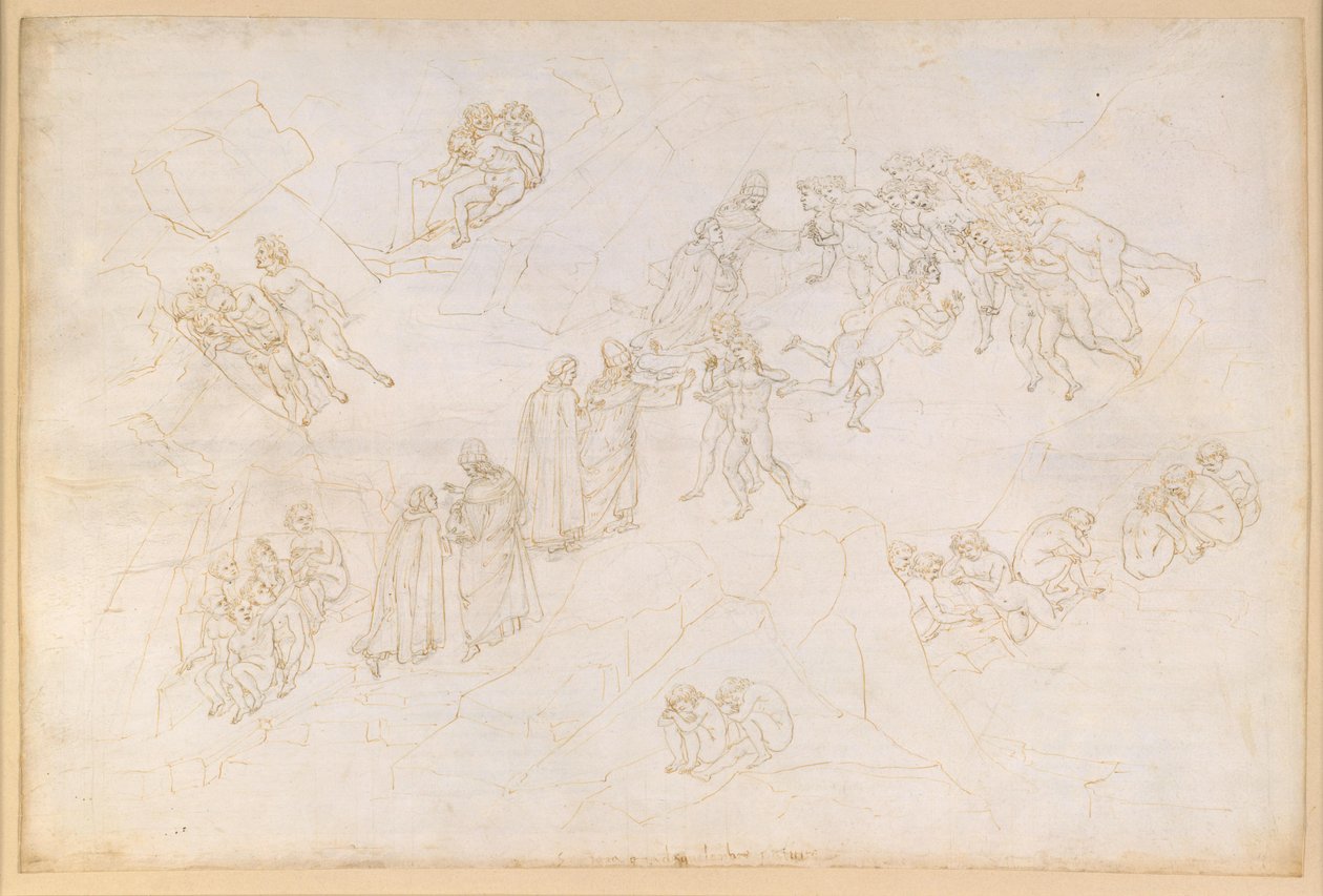 The Divine Comedy, Purgatorio V. Ante-Purgatory, Middle Zone: The Slothful Who Died as a Result of Violence by Sandro Botticelli