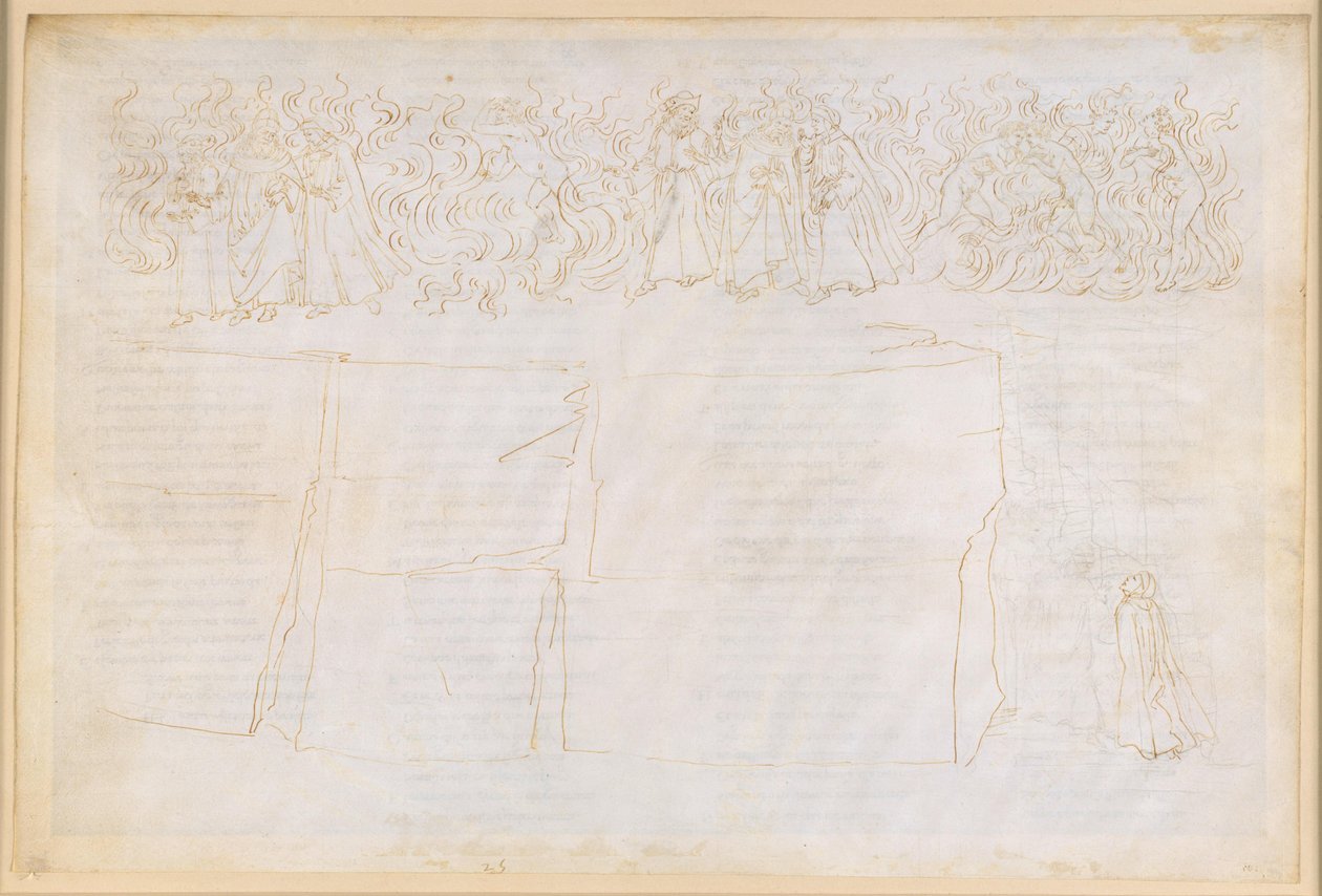 The Divine Comedy, Purgatorio XXV. Ascent to the Seventh Ring of Purgatory: Instruction on the Corporeality of Shadows; Penance of the Lustful by Sandro Botticelli