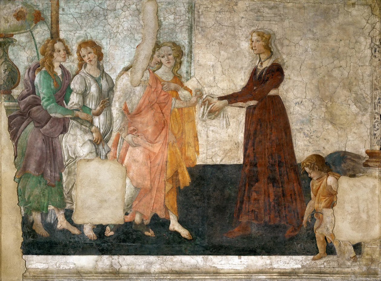 Venus and the Three Graces offering presents to a young girl by Sandro Botticelli