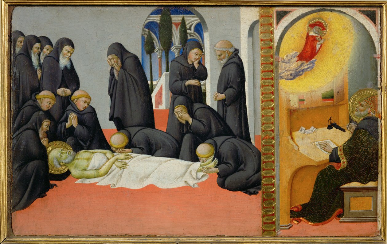 The Death of Saint Jerome Among His Disciples: He Appears to Saint Cyril, Bishop of Jerusalem by Sano di also Ansano di Pietro di Mencio Pietro