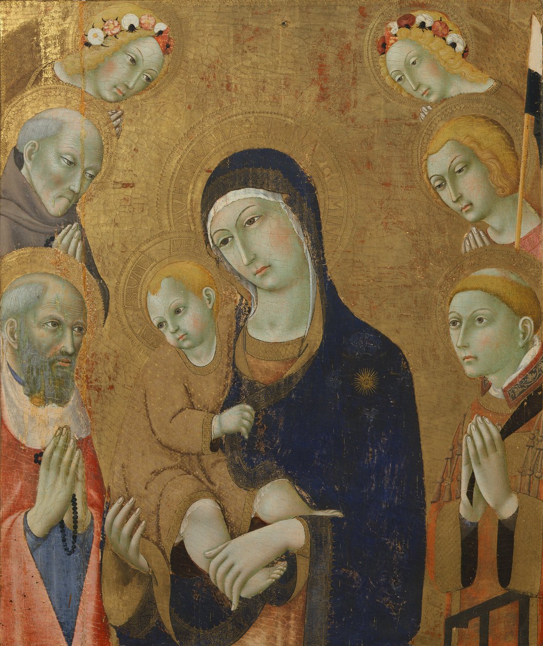 Virgin and Child, angels and saints by Sano di also Ansano di Pietro di Mencio Pietro