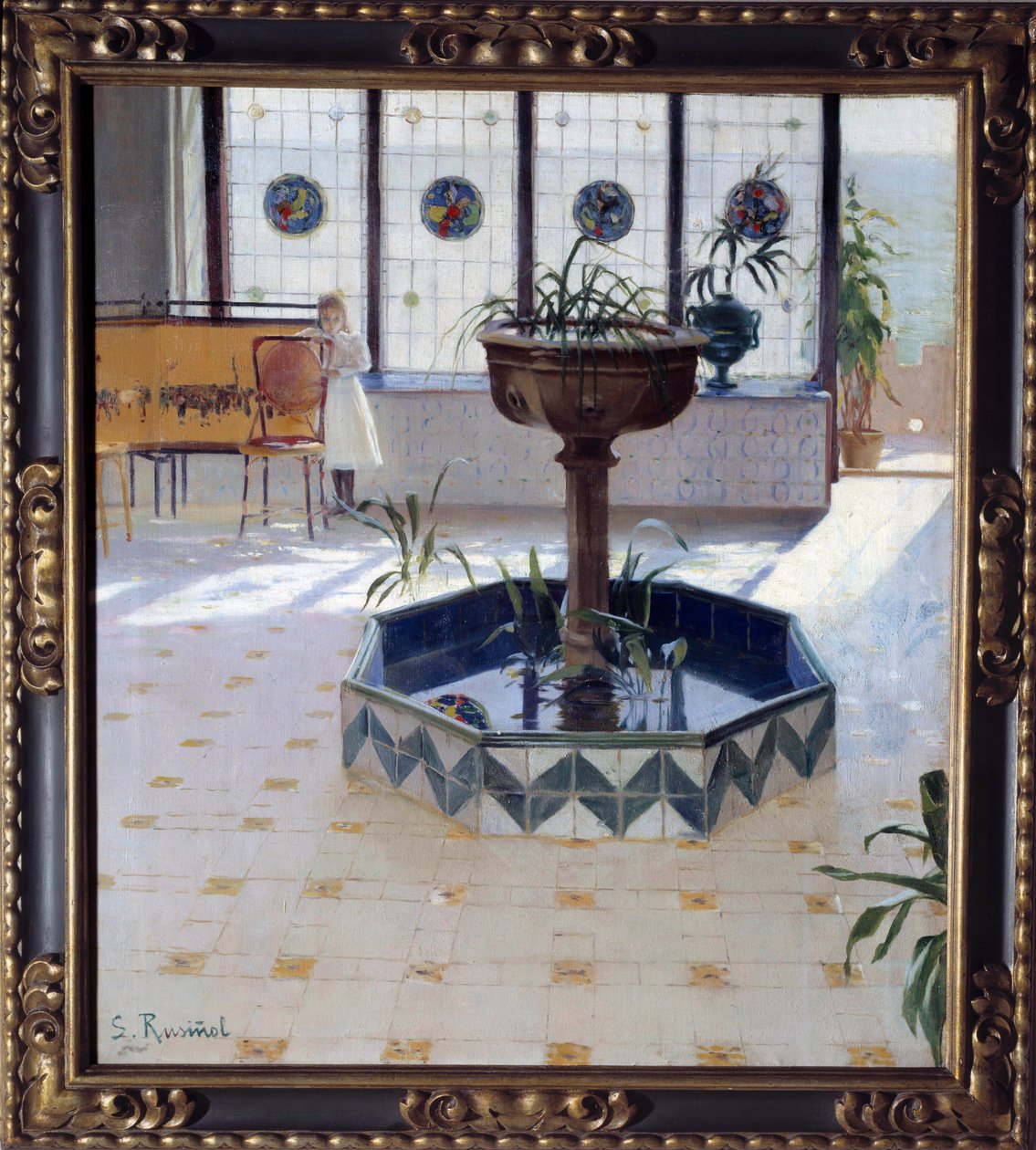 The Fountain Under the Veranda. Painting by Santiago Rusinol y Prats (1861-1931) by Santiago Rusinol i Prats