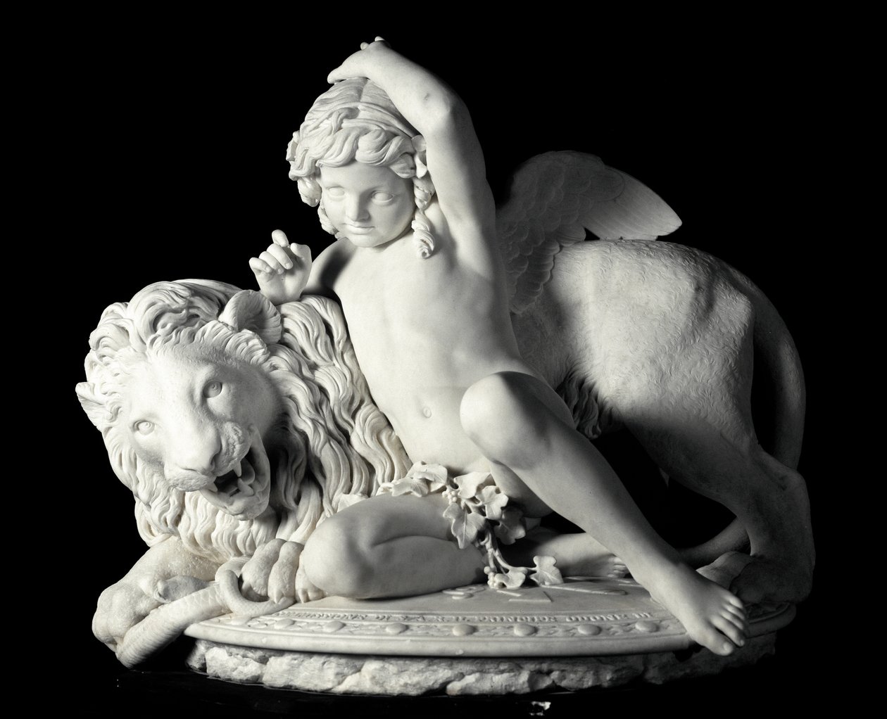 Love Mastering the Force Marble Sculpture by Santo Varni (1807-1885) 1865. From the collection of Prince Odon di Savoia. Genoa, Galleria d