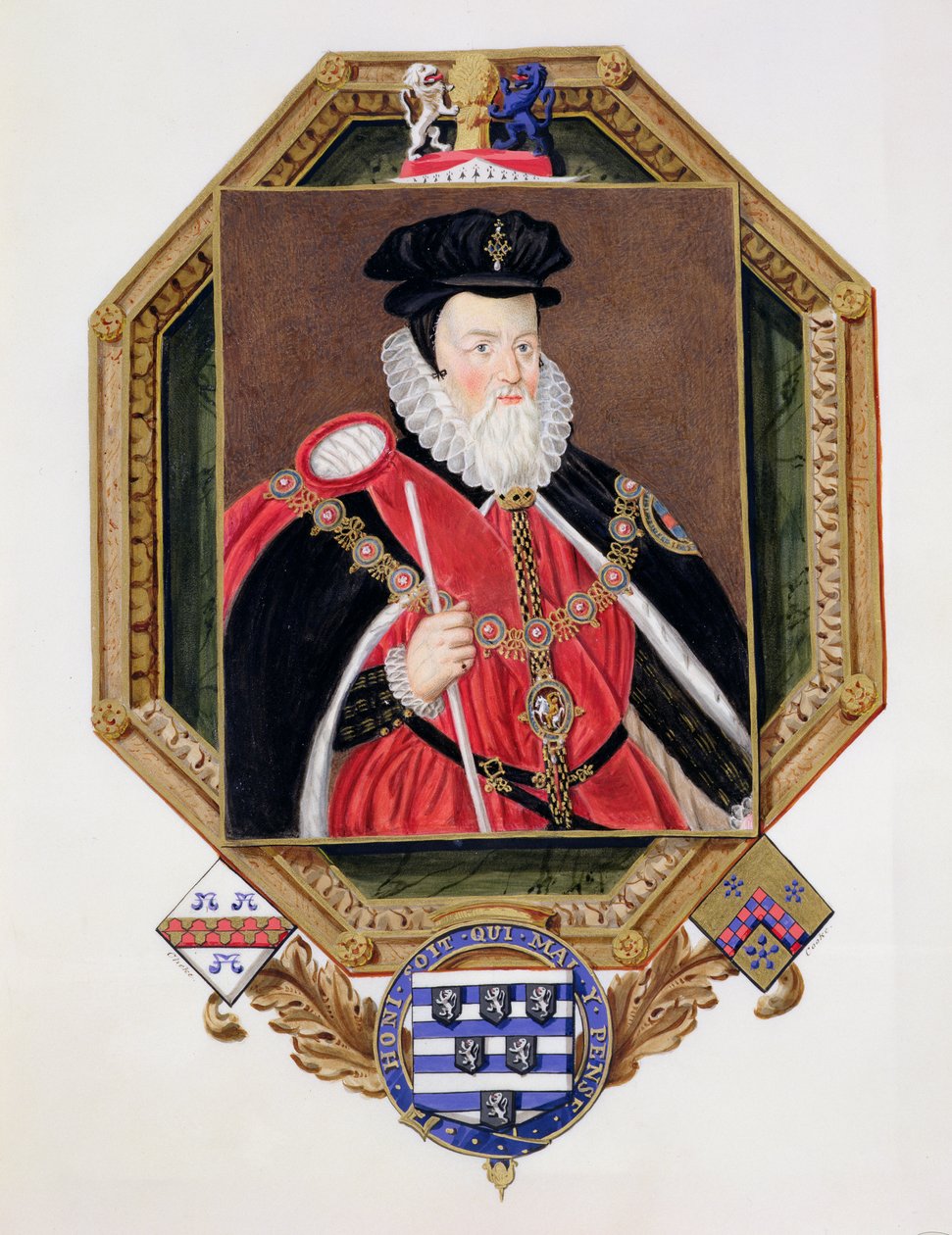 Portrait of William Cecil (1520-98) 1st Baron Burghley from Memoirs of the Court of Queen Elizabeth, after a Picture by Marcus Gheeraerts the Younger, Published in 1825 by Sarah Countess of Essex