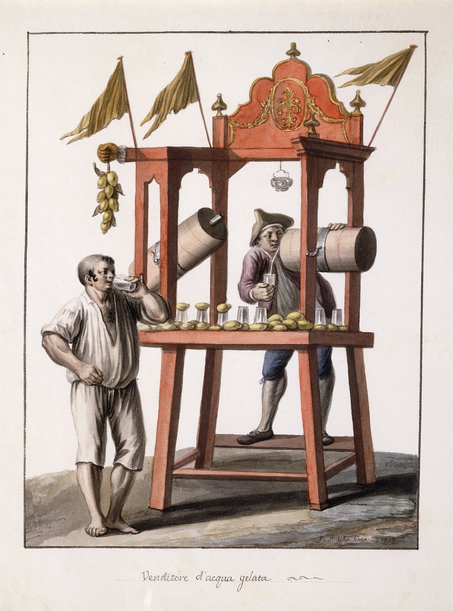 Seller of Iced Water; and Neopolitan Costume of the Wagon by Saviero Xavier della Gatta