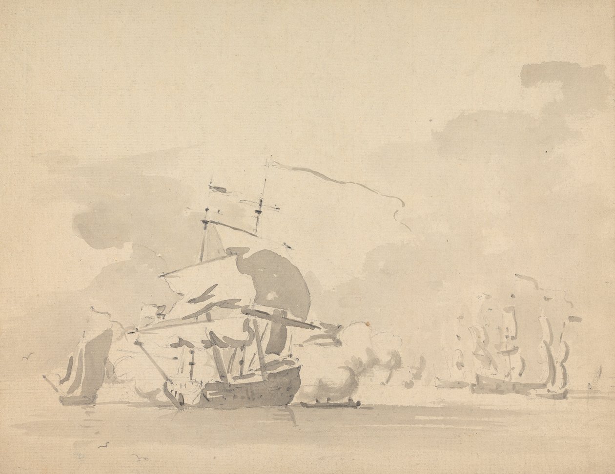 Ships and Sailboats on a Calm Sea by Sawrey Gilpin