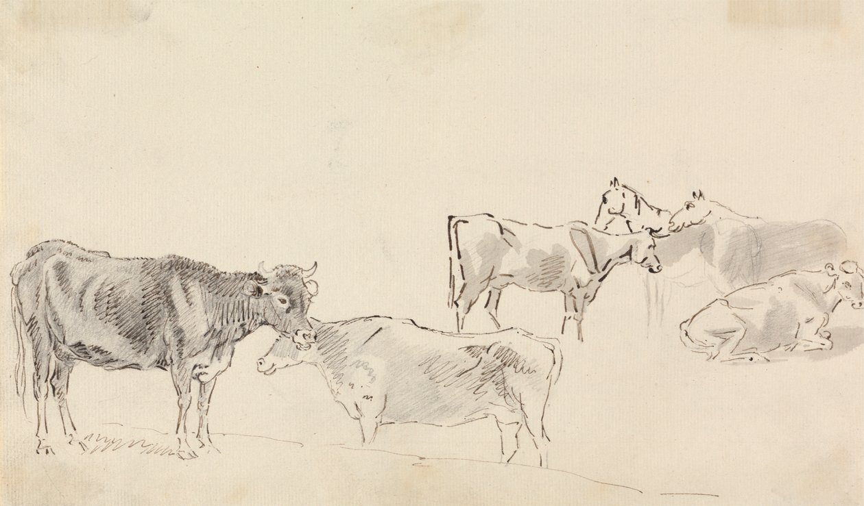 Study of cattle with horses in the background by Sawrey Gilpin