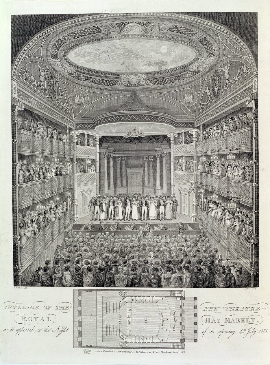 Interior of the New Theatre Royal, Haymarket, as it Appeared on the Night of its Opening, 4th July 1821 by Schebbellie