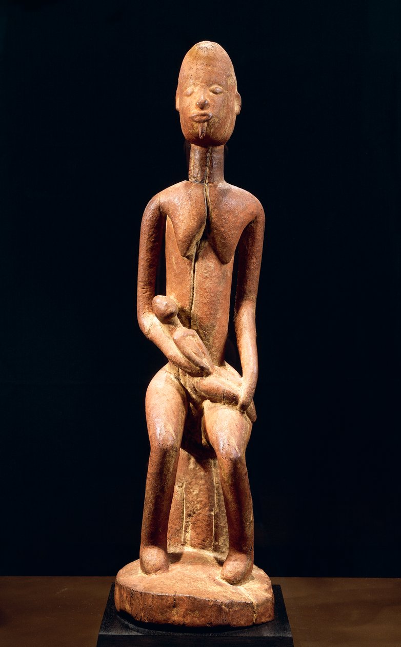 Wood Sculpture Depicting Mother and Child, by Master of Red Maternity, Dogon Tribal Art, Mali by School African