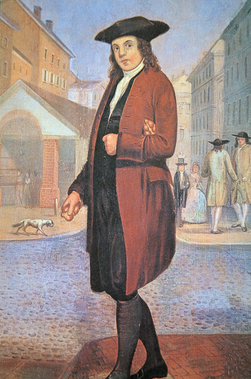 A young Ben arrives in Philadelphia, poor and hungry, with bread under his arm by School American