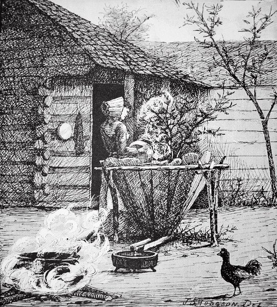 Farm scene - a woman at a washing vat, after an illustration by J. S. Hodgson by School American