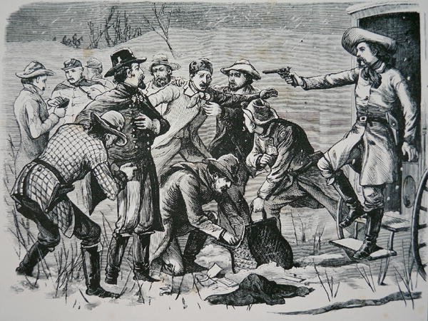 Four bandits overpower and plunder two officers and seven soldiers near Bismarck, Dakota Territory, from the 