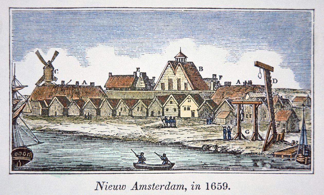 New Amsterdam (Later New York) on Manhattan Island, from a View Published in 1659 by School American