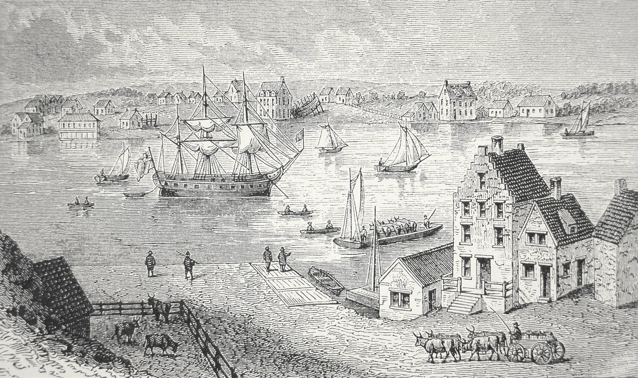 The ferry, New York, c.1750 by School American