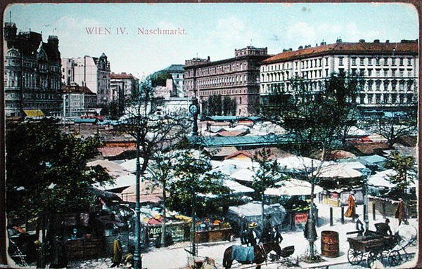 Postcard depicting the Naschmarkt (Food Market) in Vienna (c.1915) by School Austrian