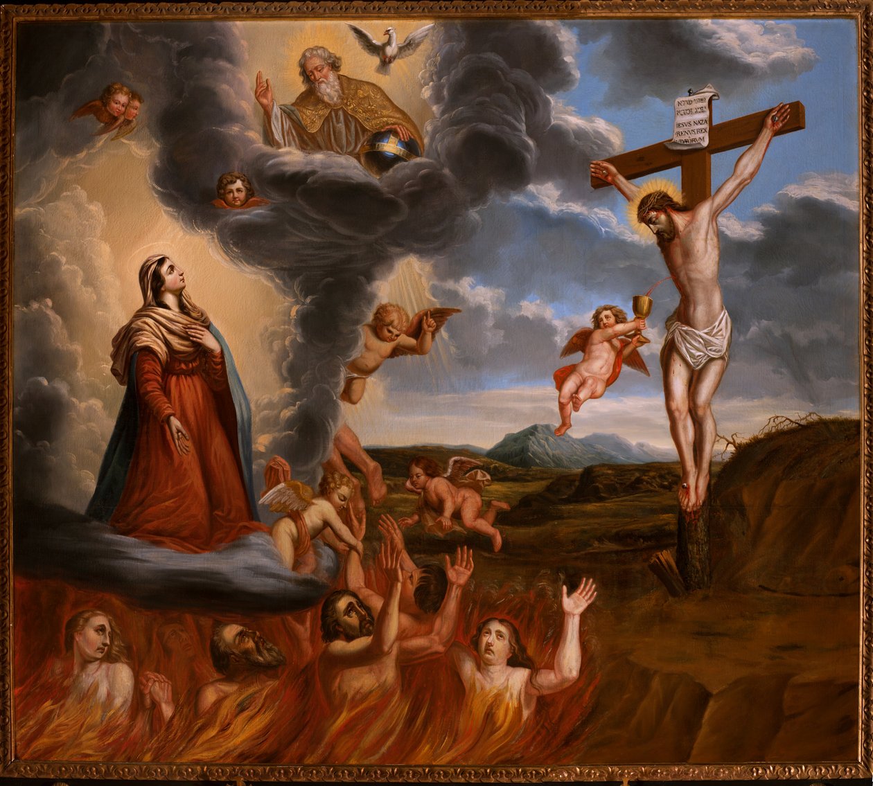 The Mediation of Holy Mary for the Purgatory. End 17th Century by School Belgian