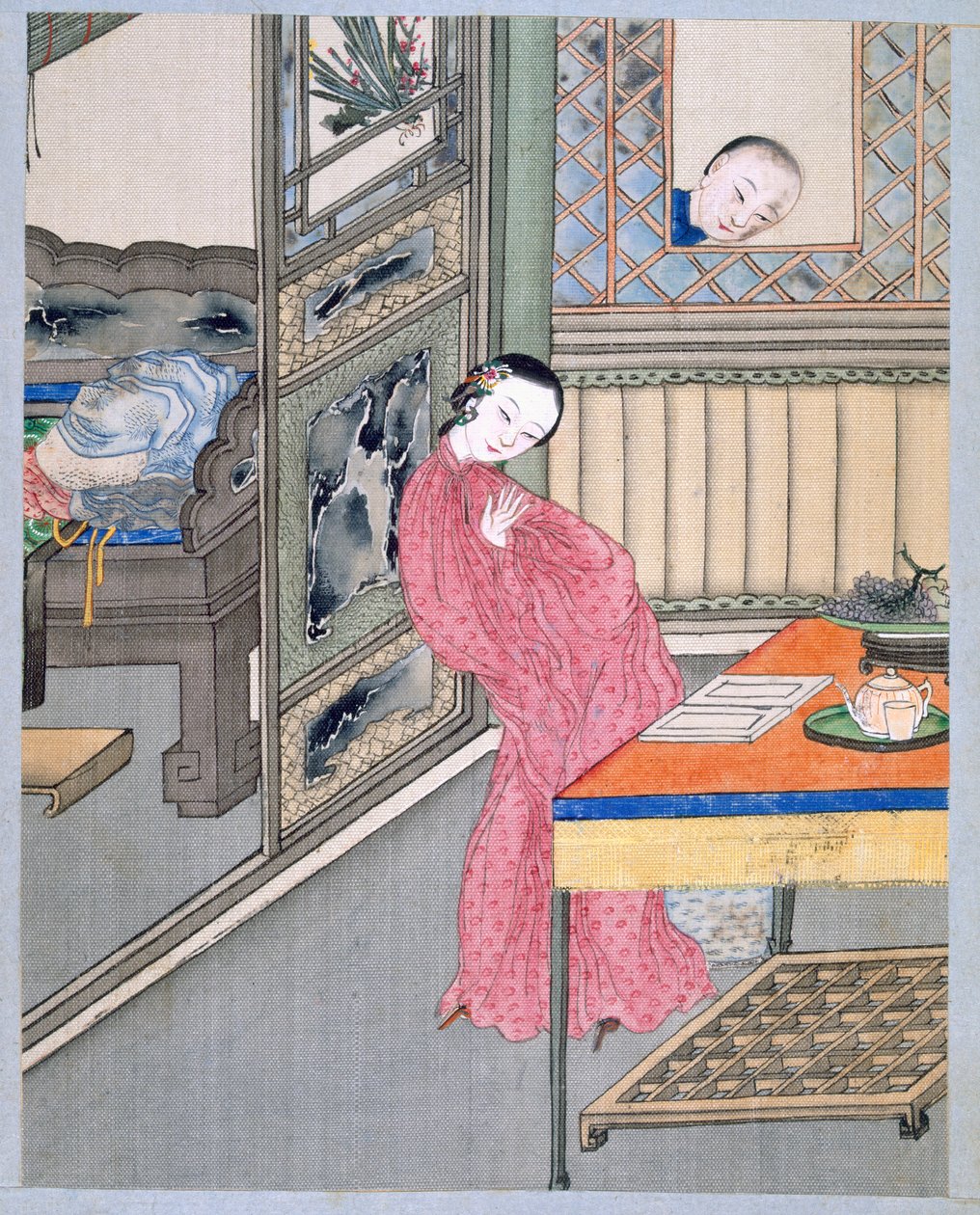 A Man Surprises his Lover at the Window by School Chinese