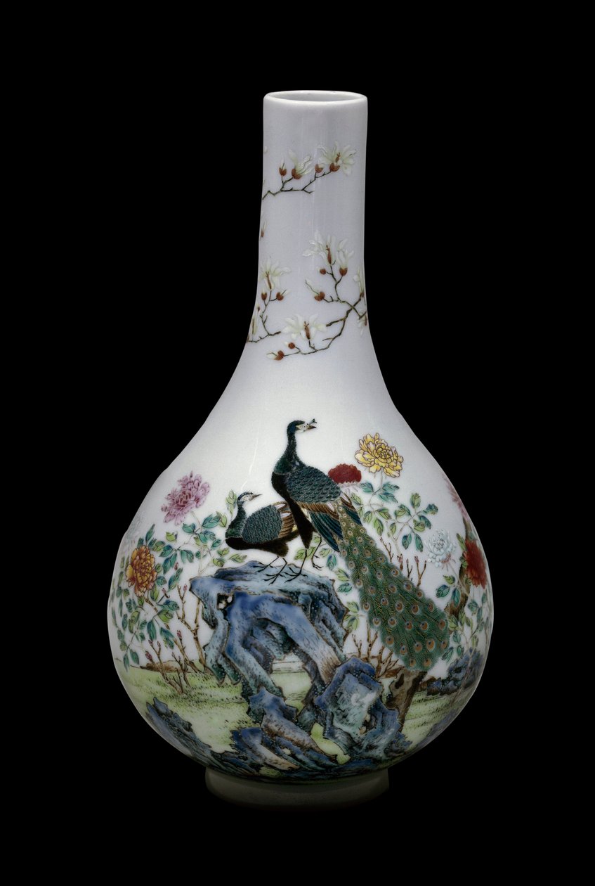 Ceramic Vase of the Pink Family Decorated with Birds and Flowers, Qianlong Reg, Paris, Musee Guimet by School Chinese
