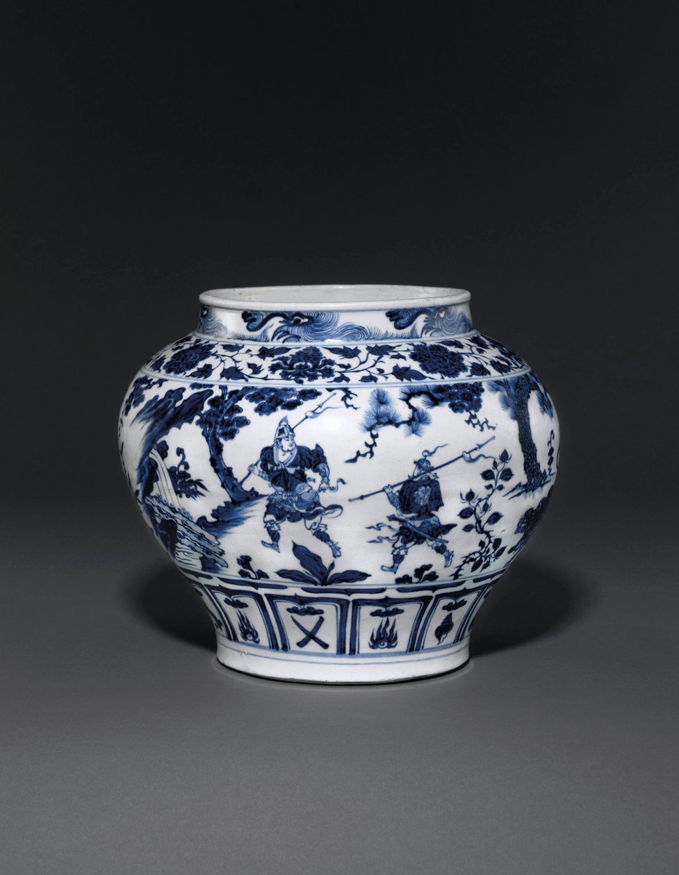 Exceptionally rare and important blue and white jar, Guan Yuan Dynasty, mid 14th century by School Chinese
