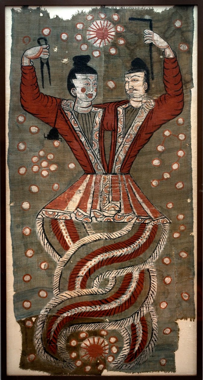 Fuxi and Nuwa, found in the tombs of Astana Cemetery, Turfan by School Chinese