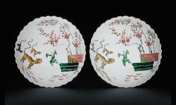 Pair of dishes decorated with famille verte enamels in Kakiemon style, Kangxi period by School Chinese