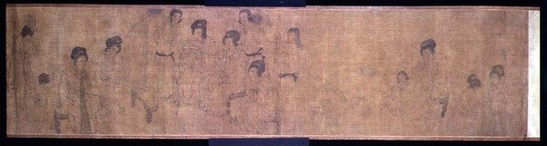 Palace Ladies at Leisure Handscroll, detail of ladies making music, after an original by Wen-chu Chou, Southern Sung period, c.1140 by School Chinese