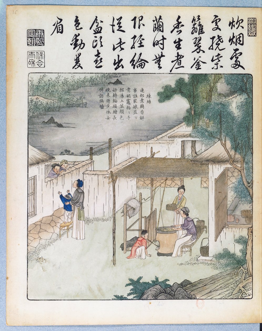 Silk spinning, illustration from Yu Tche Keng Tche T