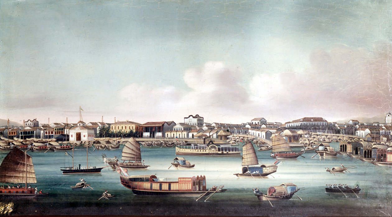 The port of Canton (China) around the middle of the 19th century. Anonymous Chinese painting by School Chinese
