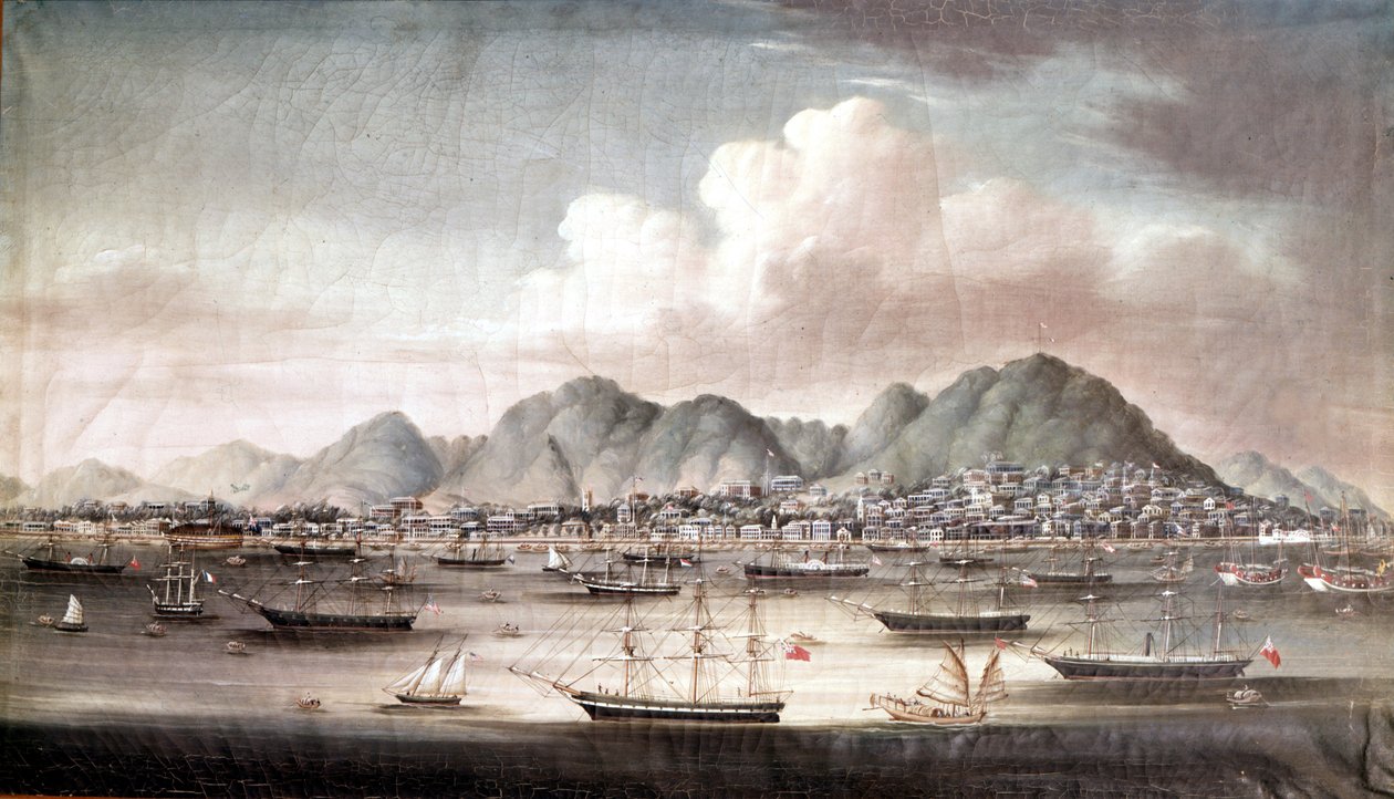 The port of Hong Kong, half of the 19th century, anonymous Chinese painting by School Chinese