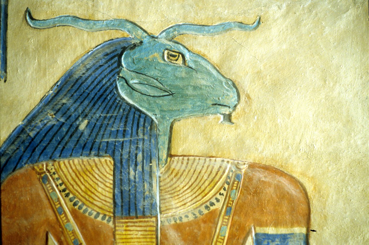 Ancient Egypt, Carving/Painting, Ram-Headed God of the Underworld, Amon Hir Khopshet Tomb, Thebes, 20th Dynasty by School Egyptian