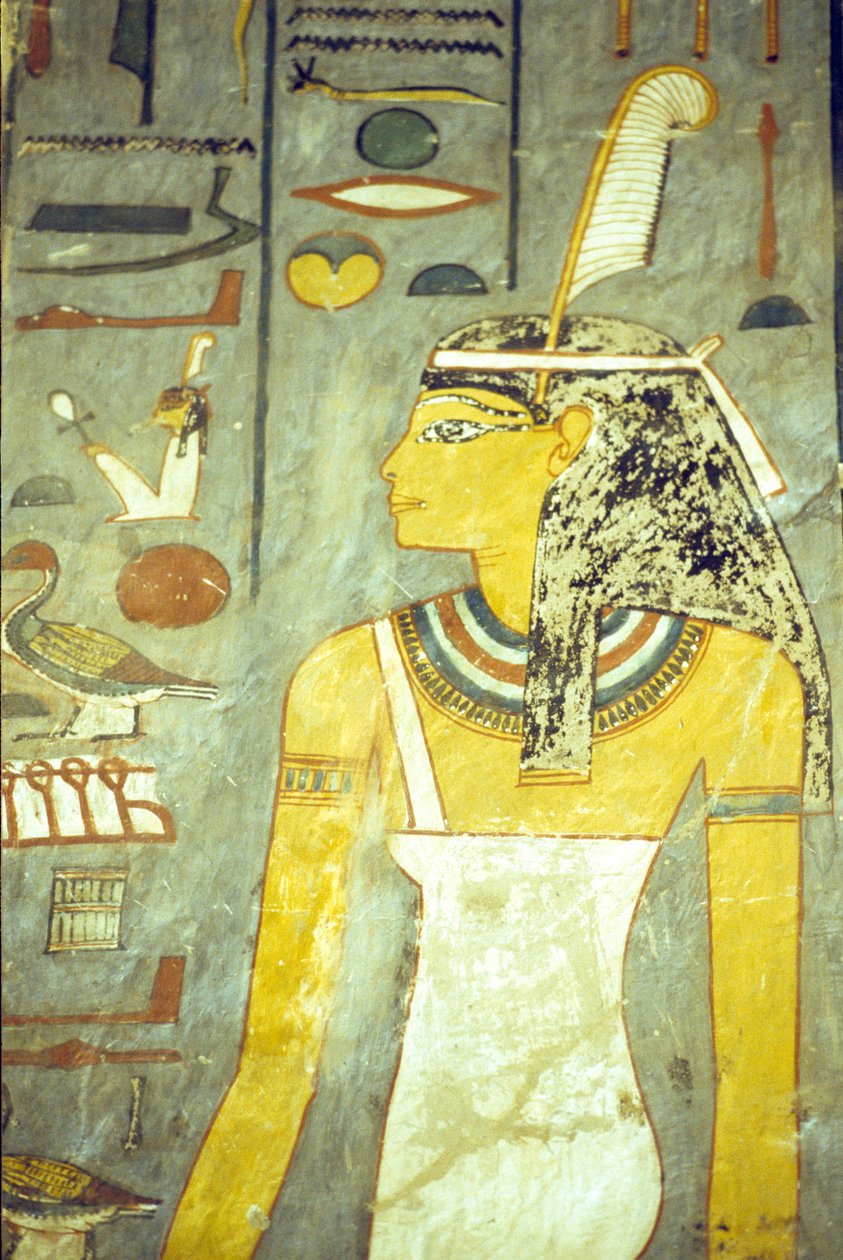 Ancient Egypt, Carving/Painting, Tomb of Rameses I, Thebes, The Goddess Maat, Goddess of truth and justice, with ostrich feather by School Egyptian