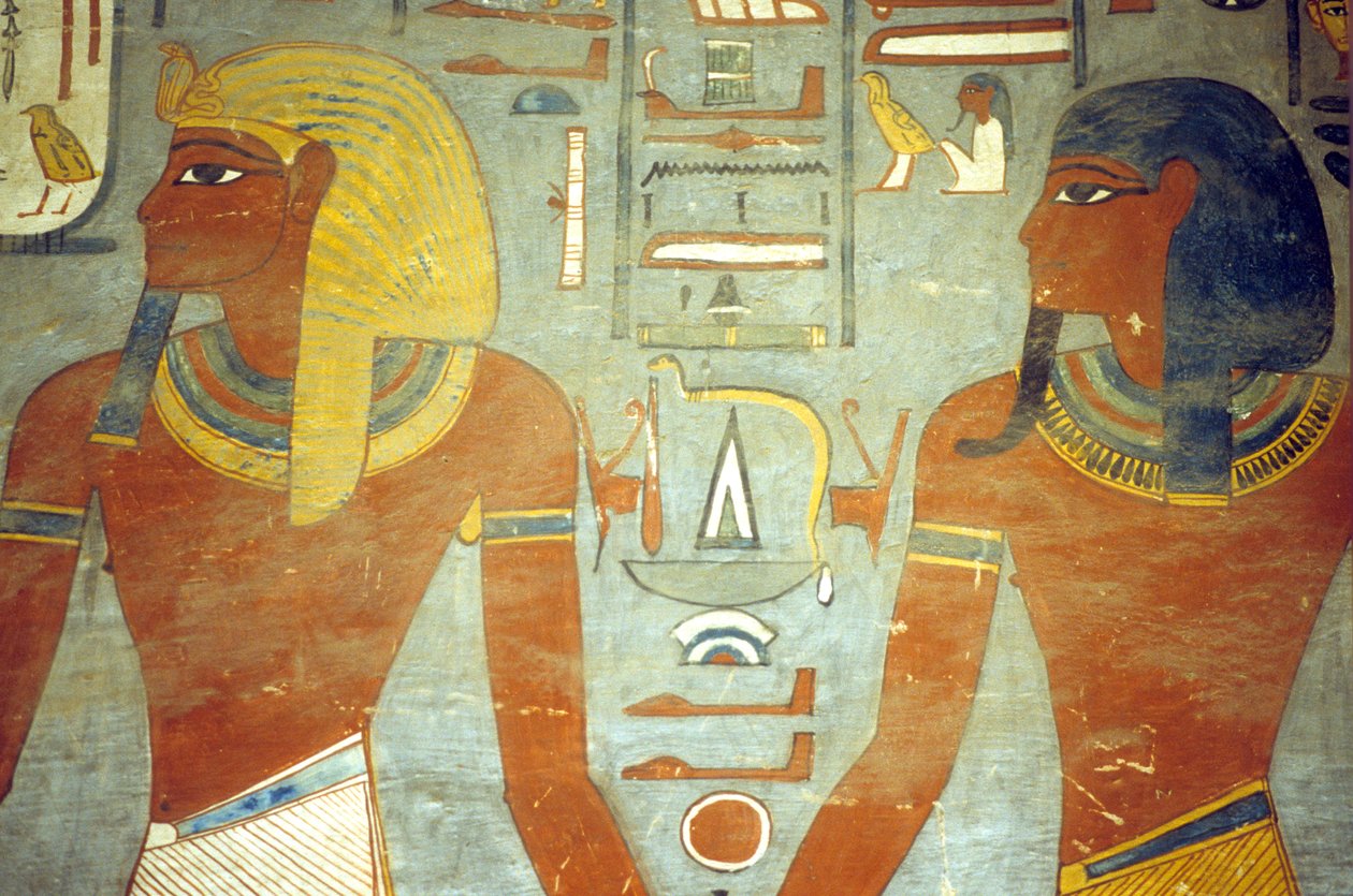 Ancient Egypt, Tomb of Rameses I, Rameses I with the God Harsiesis by School Egyptian