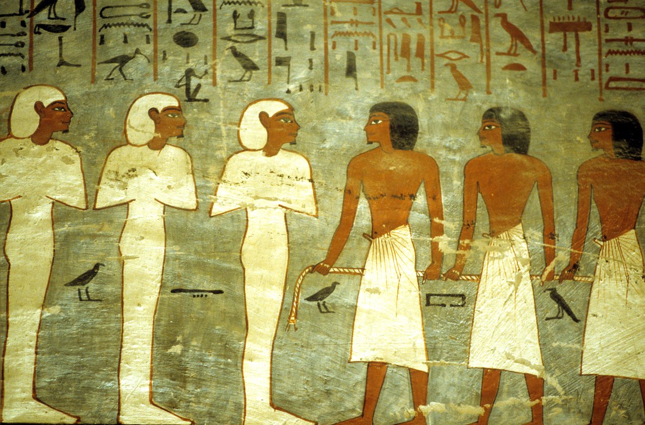 Ancient Egypt, Painting, Tomb of Rameses I, Three mummiform Gods, three Gods towing the solar barque by School Egyptian