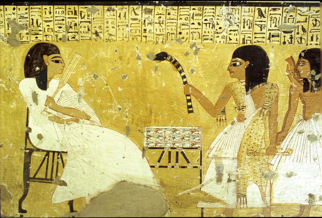Ancient Egypt, Tomb of Inherkhau, Thebes, Inherkhau Before His Sons Performing Duties of a Priest, Wearing a Leopard Skin, Wall Painting, Valley of the Nobles, 20th Dynasty by School Egyptian