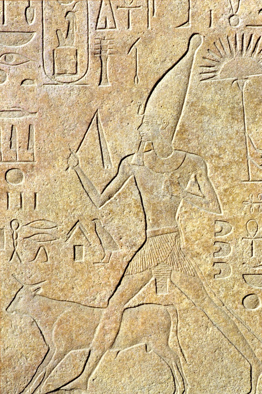Ancient Egypt, Wall Carving, Karnak/Luxor, Hatshepsut Running the Bull, Heb-sed Festival by School Egyptian