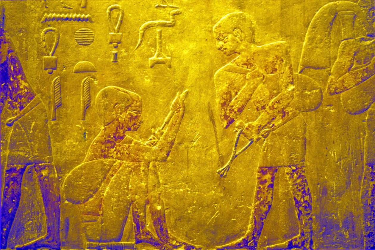 Ancient Egypt, Wall carving/painting, Mastaba/Tomb of Ti, Saqqara, 5th Dynasty, Trading goods at market by School Egyptian