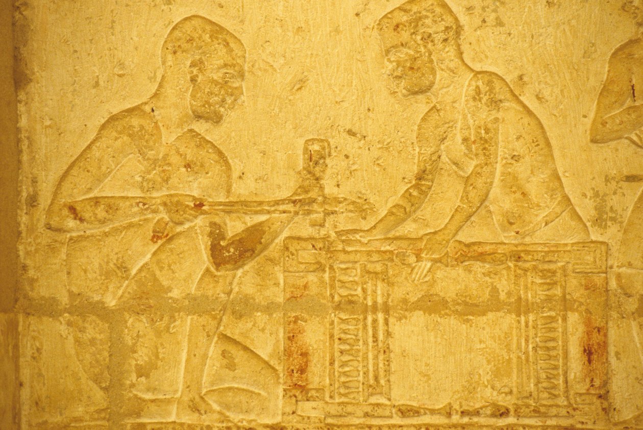 Ancient Egypt, Wall Carving/Painting, Tomb of Petosiris, Tuna el Gebel, 300 BC, Carpenters at Work by School Egyptian