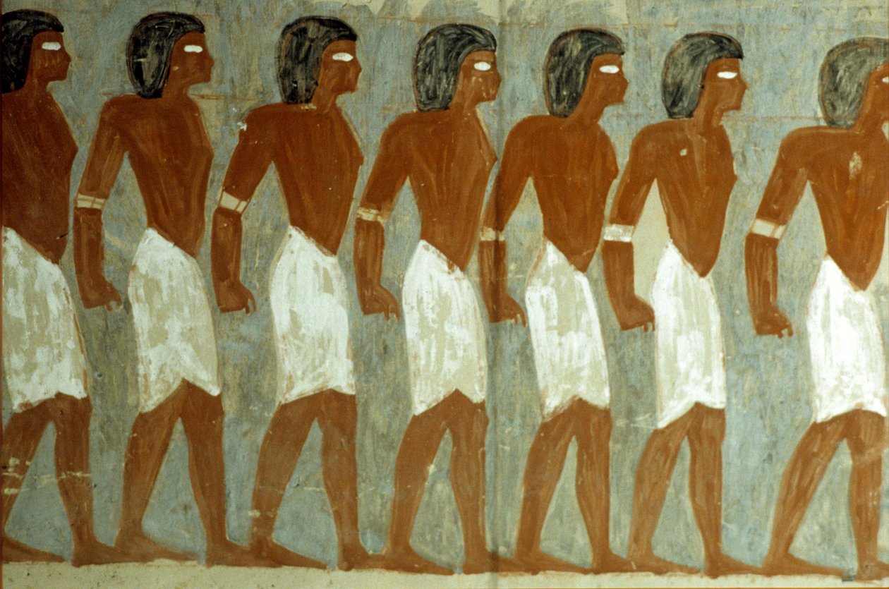 Ancient Egypt, Wall painting, Bound captives, Painting incomplete, Horemheb Tomb by School Egyptian