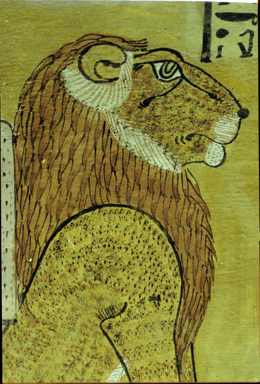 Ancient Egypt, Wall Painting, Tomb of Inherkhau, Thebes, One of the Two Lions, Guardians of Today and Tomorrow by School Egyptian