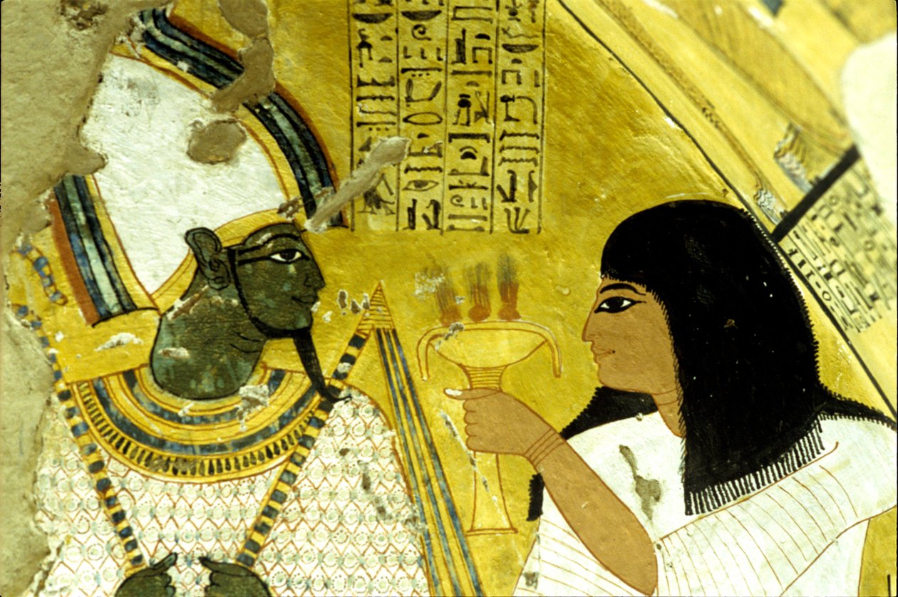 Wall Painting, Tomb of Inherkhau, Thebes, Tomb of the Nobles, 20th Dynasty, Inherkhau Making Offerings to Osiris by School Egyptian