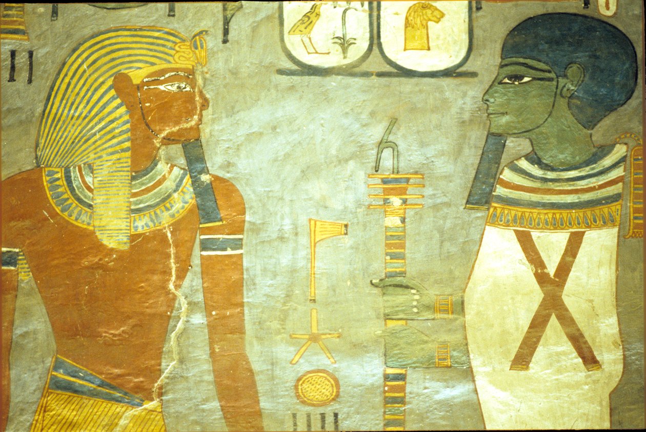 Ancient Egypt, Wall Painting, Tomb of Rameses I, Valley of the Kings 19th Dynasty, Rameses I Before Ptah, God of Creation by School Egyptian