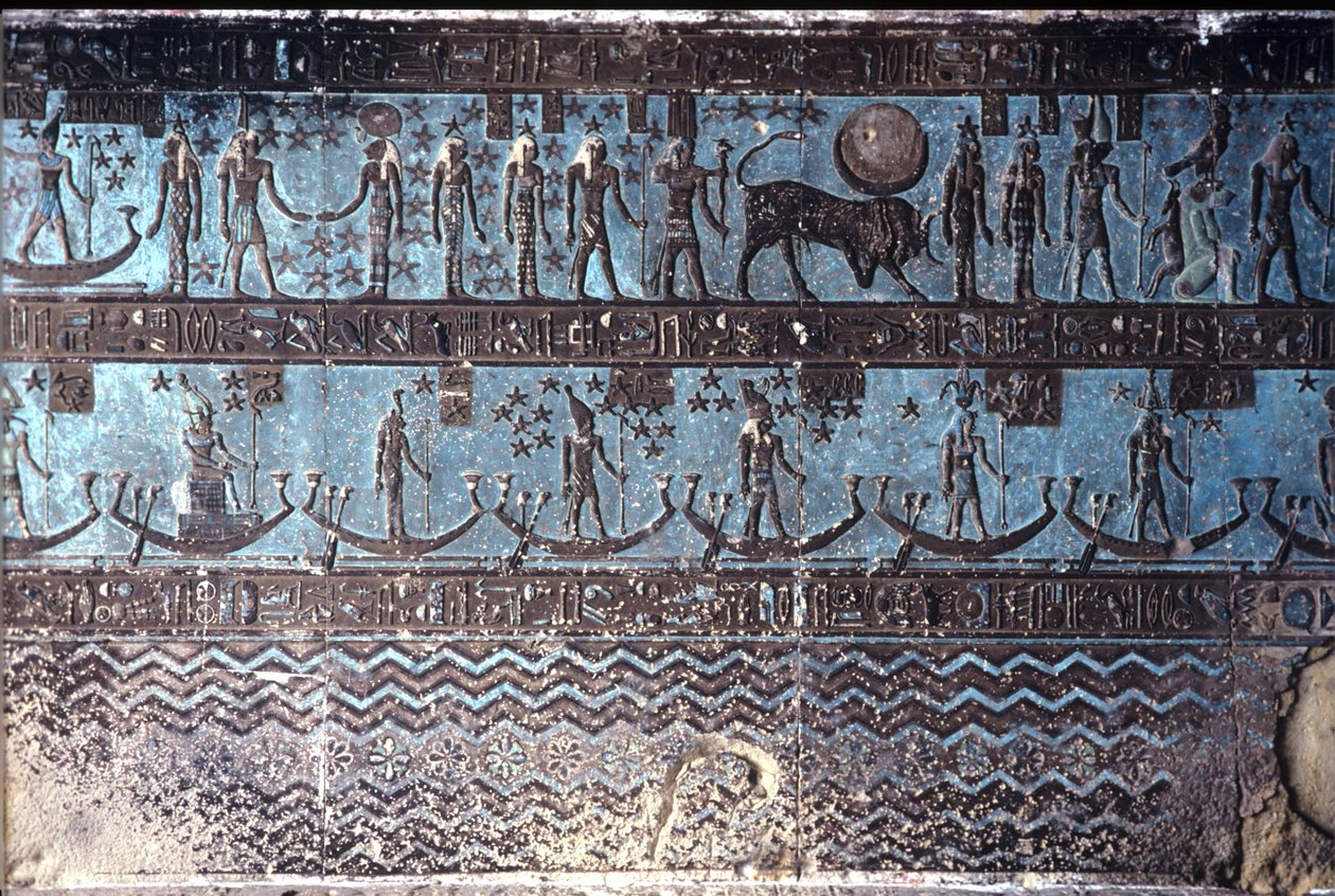 Ancient Egypt, Wall Painting/Carving, Astrological Symbols from the Ceiling of the Outer Hypostyle Hall, Temple of Hathor, Dendera by School Egyptian