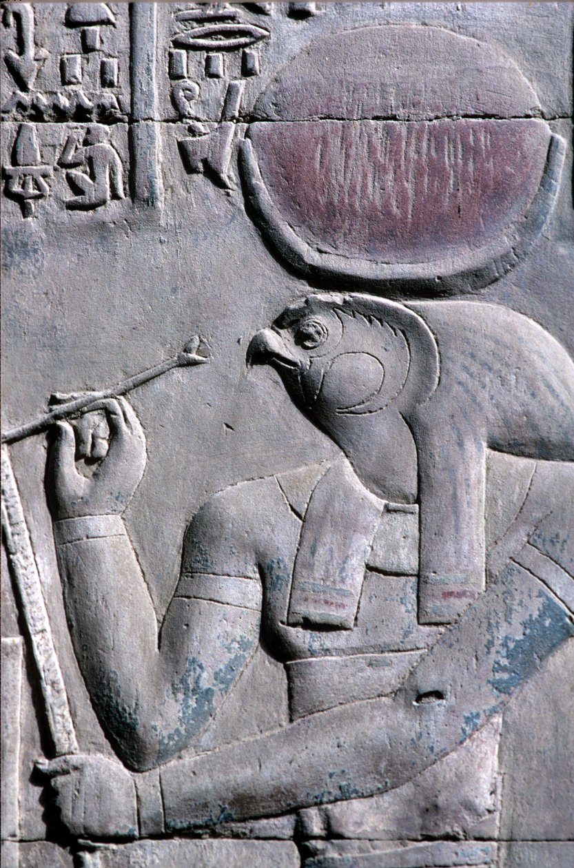 Ancient Egypt, Wall Painting/Carving, Horus Writes on Papyrus Scroll, Temple of Sebek and Horus, Kom Ombo by School Egyptian