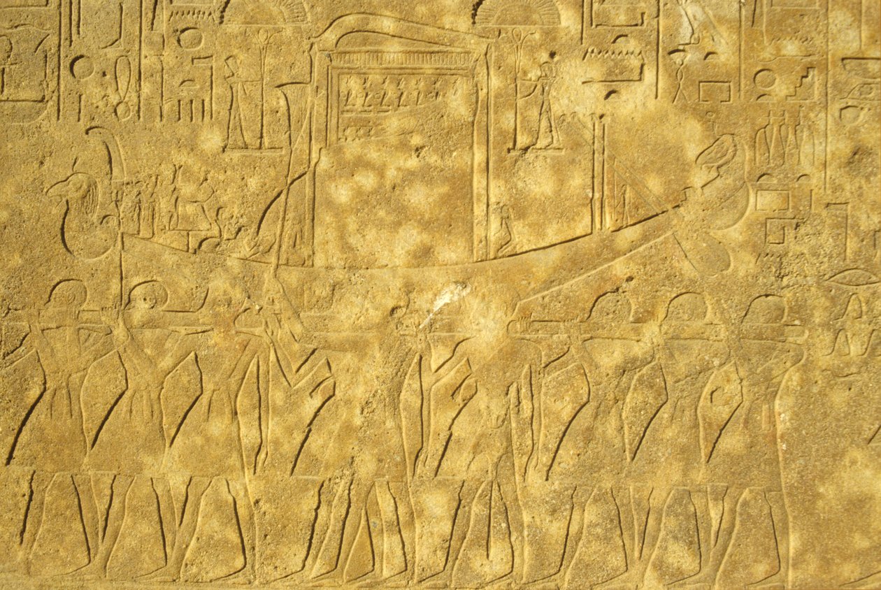 Ancient Egypt, Sacred Barque of Amon Being Carried from the Temple, Karnak Temple, Luxor by School Egyptian