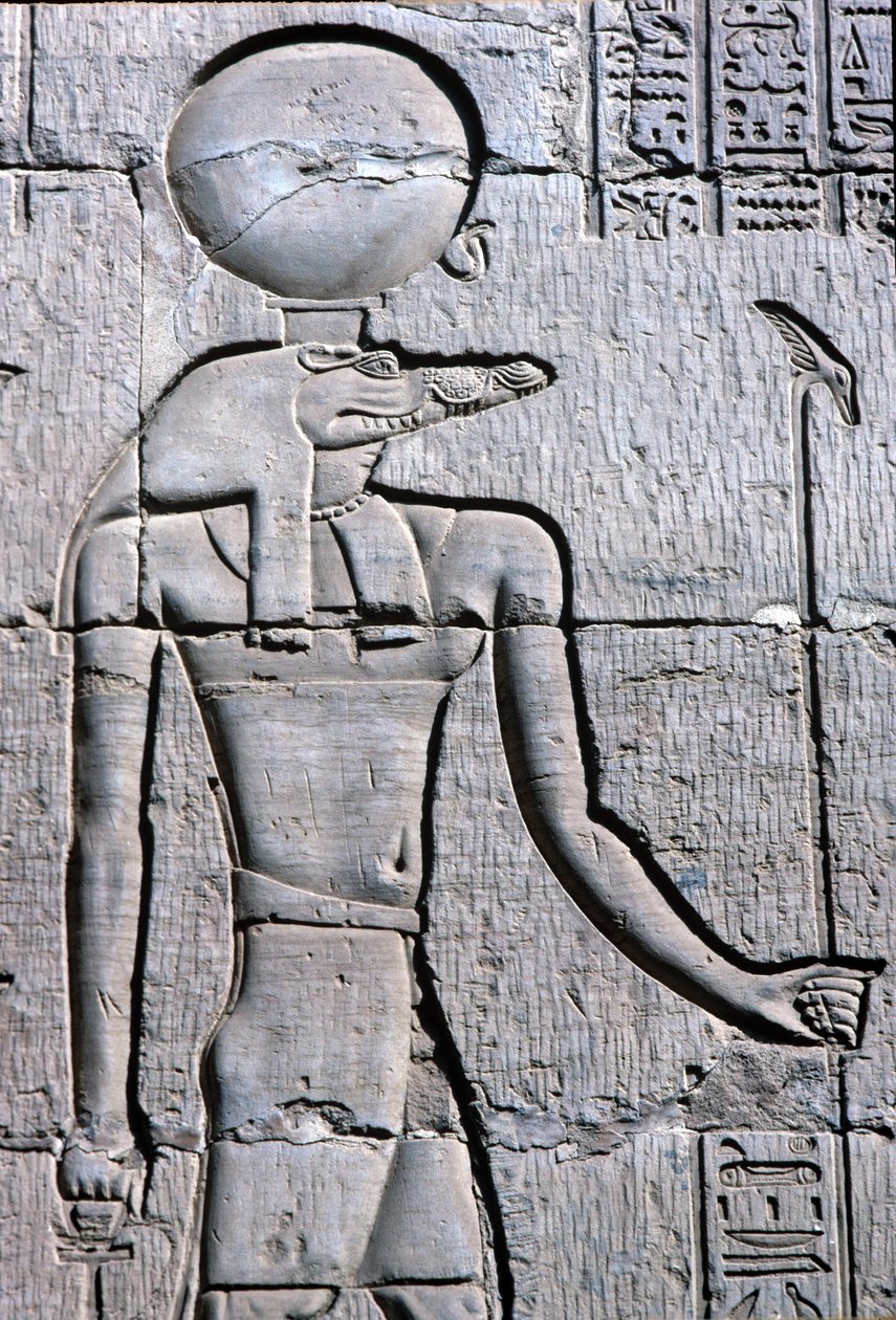 Ancient Egypt, Wall painting, Sebek carrying an ankh by School Egyptian