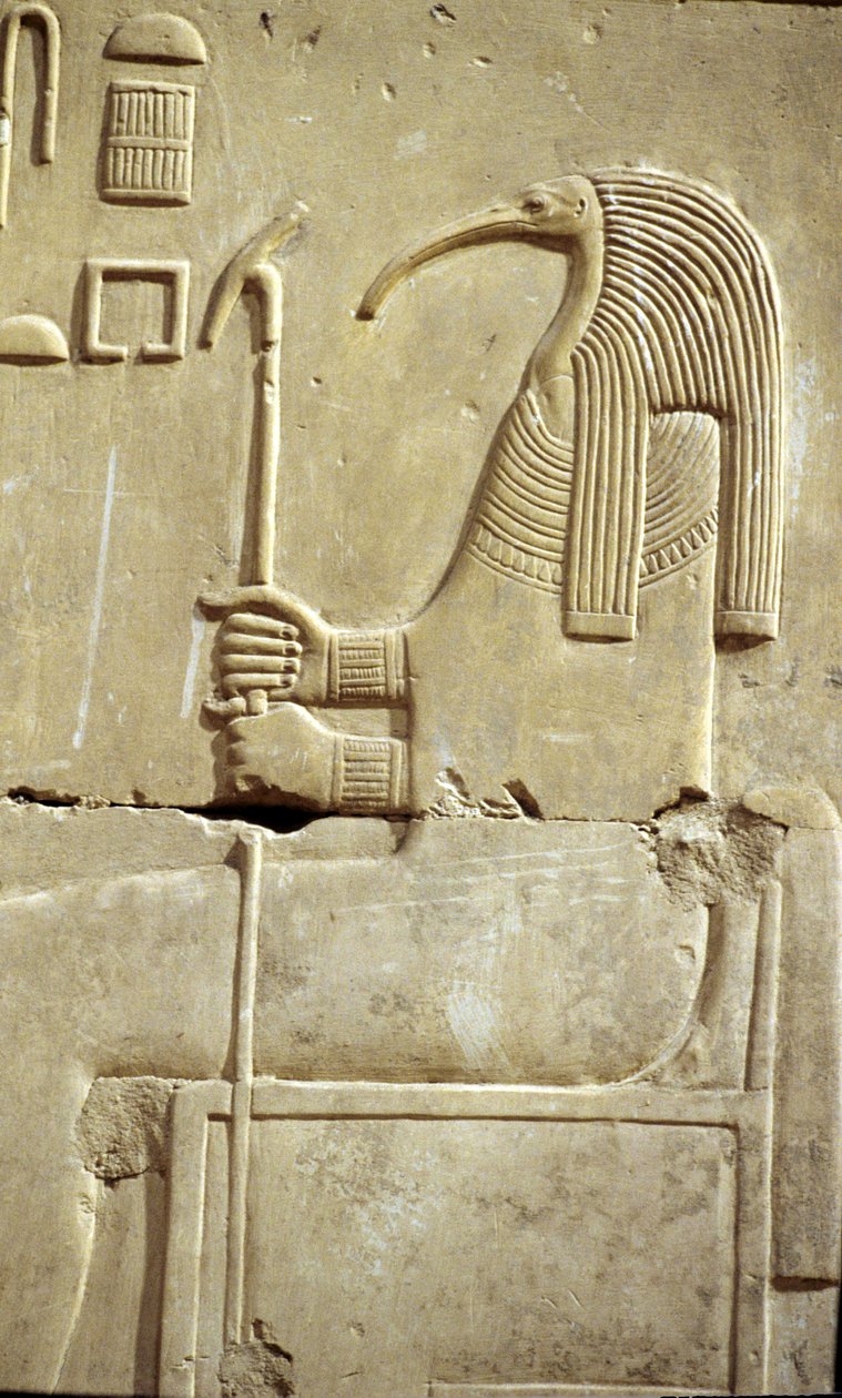 Ancient Egypt, Wall painting/carving, The God Thoth, Temple of Seti I, Abydos by School Egyptian