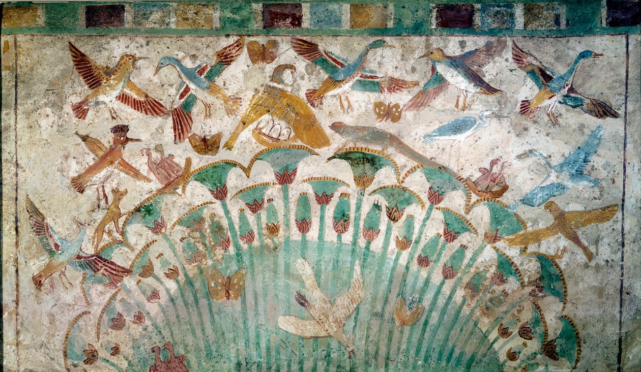 Ancient Egypt: Animals in a Papyrus Thicket, Limestone Fragment from the Tomb of Neferhotep (circa 1400 BC) Louvre Museum by School Egyptian